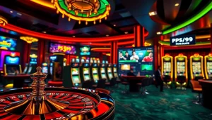 Dynamic gambling scene showcasing PS99 online betting interface with roulette and poker elements.