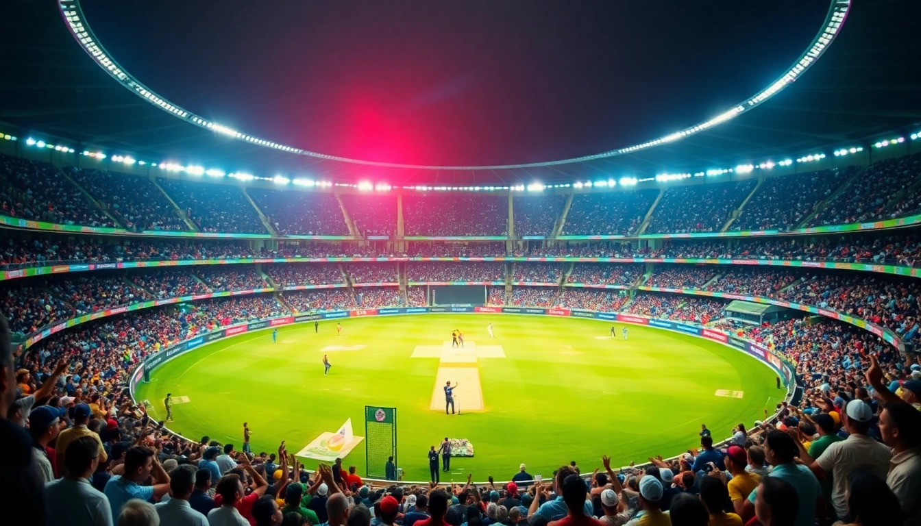 Engaging scene of cricket match showcasing best ipl prediction excitement with cheering fans and active players.